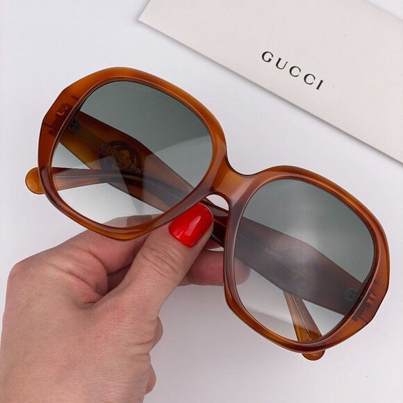 🔥 GUCCI LOGO GG0796S 003 Sunglasses Havana Gray Gradient Geometric Women